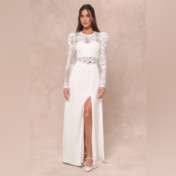 NWT Lulus Heavenly Promise White Sheer Lace Two-Piece Maxi Dress - Picture 1 of 11